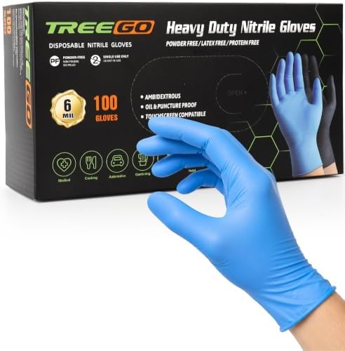 TREEGO Blue Nitrile Gloves, Large, 6 Mil Medical Exam Gloves, 100 Count