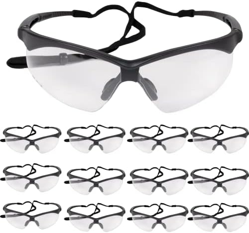 ATERET Rival Safety Glasses - Clear, Hard Coated, Rubber Temples Nose Piece - Suitable for Nurses Mechanic Electrician Construction, Laboratory Safety Protection (12 Pairs, Clear/Rival)