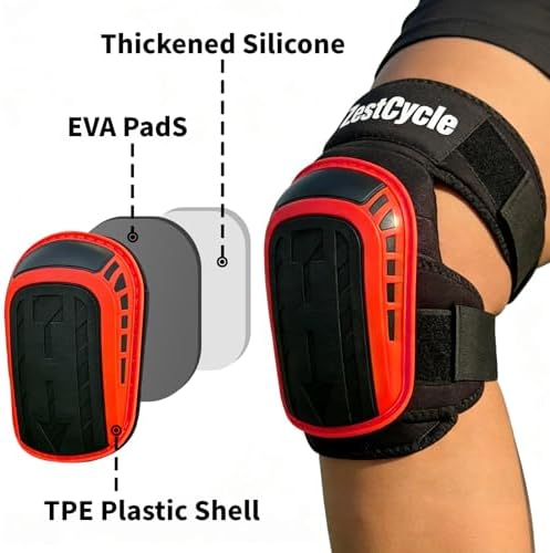 Professional Knee Pads for Work, Heavy Duty Comfortable Foam Gel Knee Pads with Strong Stretchable Straps for Construction, Flooring, Gardening and Cleaning (Red)
