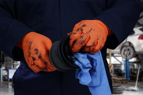 GLOVEWORKS Industrial Orange Disposable Gloves, Flock-Lined Nitrile Gloves, Raised Diamond Textured Grip, 8 mil