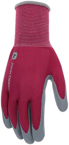 John Deere JD37216-WML Women's Nitrile Textured Grip, Abrasion Resistant, Slip Resistant, Pink, Gray, Medium