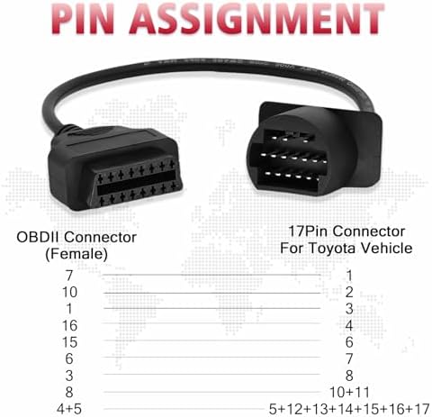 OBD2 Adapter for Toyota 17 Pin OBD1 to 16 Pin OBD2 Diagnostic Cable, Compatible with Toyota Vehicles 17pin Connector, Work with ELM327 OBD2 Diagnostic Scanner Tool and Code Reader