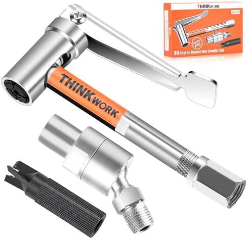 THINKWORK 90° Degree Grease Gun Coupler Set with 360°Grease Gun Hose Swivel