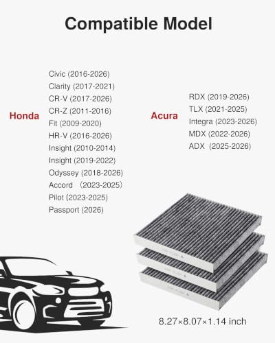 Puroma 3 Cabin Air Filter Activated Carbon for CP182 CF11182 Honda Acura