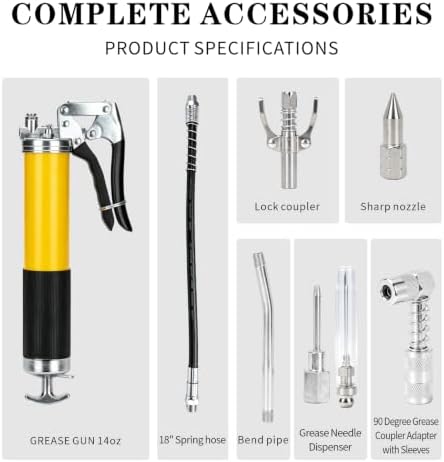 Heavy Duty Grease Gun Kit, 8000 PSI Pistol Grip Grease Gun