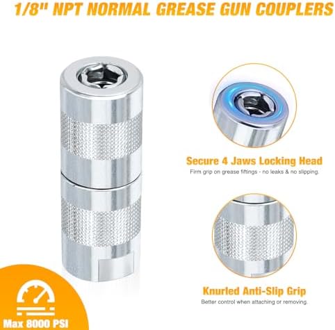 GOOACC 90 Degree Grease Gun Coupler and Straight Grease Gun Tips Fittings, Sturdy Steel Right Angle Grease Zerk Adapter for Tight Spaces Mini Small Grease Guns Lubrication Tool for Auto Ship Machinery
