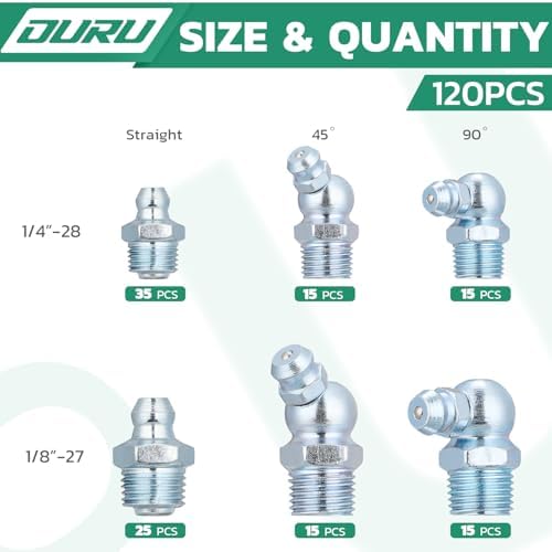 OURU 120PCS Grease Fittings Assortment Kit, SAE with Wrench Kit