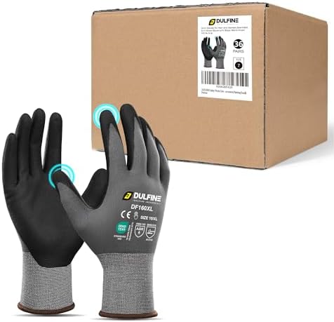 DULFINE MicroFoam Nitrile Coated 36 Pairs Work Gloves for Men Grey L