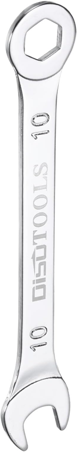 HARFINGTON Thin Combination Wrench Metric 10mm 6-Point Ended Box 15 Degree Offset Open End CR-V Chrome Plated Steel, Silver