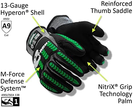 MAGID T-REX Flex Series ANSI Cut Level A9 Knit Impact Glove, 1 Pair, NitriX Palm, Size 11/XXL, Black & Green, TRX795