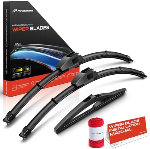 A-Premium 22"+22"+10" Windshield Wiper Blades with Wear Indicator & Towel