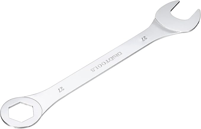 HARFINGTON Thin Combination Wrench Metric 27mm 6-Point Ended Box 15 Degree Offset Open End CR-V Chrome Plated Steel, Silver