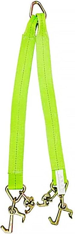Mytee Products Tow Straps V Bridle 3" x 36" w/RTJ Clusters, Hi VIZ/HI Abrasion Green Webbing, 5400 lbs WLL | Recovery V Strap w/Reinforced Webbing for Towing, Wrecker, Rollback, Car Hauler