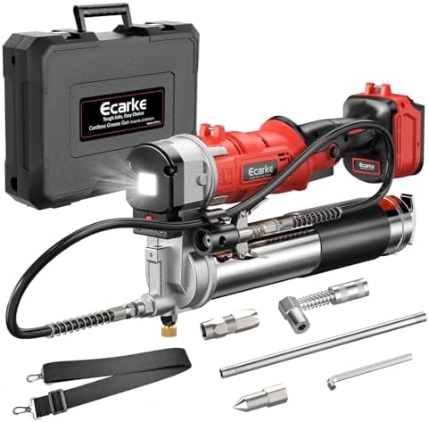 Ecarke Cordless Grease Gun Compatible with Milwaukee 18V Battery, 12000PSI Max Electric Grease Gun, Dual Pistol & in-Line Grip, Works with Bulk & Cartridge Grease, 39" Hose & 4 Couplers (Tool Only)