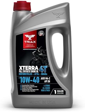 TRIAX XTerra 4T 10W-40 Full Synthetic 4 Stroke Engine Oil | For Motorcycles, ATVs, Quads & Snowmobiles | Exceeds JASO MA2 & API SL/SM/SN | True All Season | Race Ready (1 Gallon)
