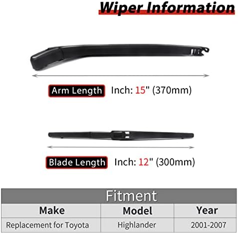 Replacement for TOYOTA Highlander 2001-2007 Rear Windshield Back Wiper Arm Blade Set OE:85241-48080