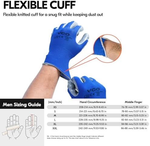 Vgo... 10Pairs Non-Slip Safety Work Gloves,Nitrile Coated (NT2110,L)