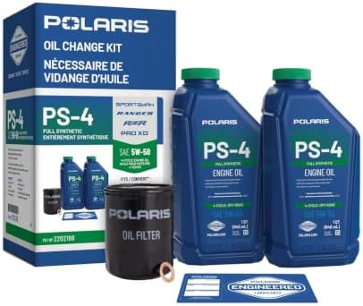 Polaris PS4 Oil Change Kit for Specific RANGER, RZR, SPORTSMAN, ACE 570 Models With 4 Stroke Engine, Includes 2 Quarts of PS-4 5W-50 Full Synthetic Oil, 1 Oil Filter, Genuine OEM - Part 2202166