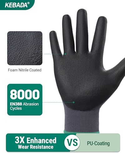 Kebada W5 Foam Nitrile Coated Work Gloves for Men Women, 60 Pairs Bulk Pack