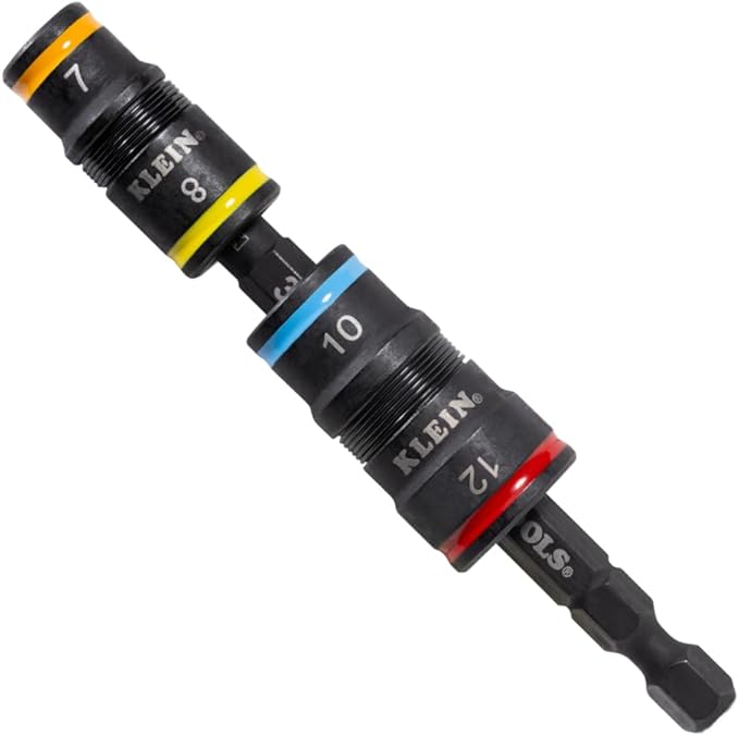 Klein Tools 32932M 4-in-1 Metric Impact Socket Set, 2 Flip Sockets with 4 Metric Hex Sizes, 7 mm, 8 mm, 10 mm, 12 mm, Impact Rated 3-1/2-Inch Shaft