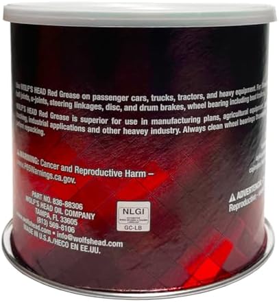 Wolf's Head Red Grease NLGI #2 (836-88306-93) 1 Pound Tub, Pack of 12 | Made in USA