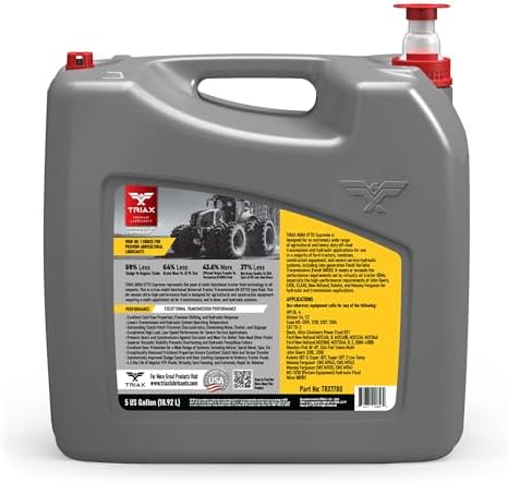 TRIAX Agra UTTO Supreme GL-4 Full Synthetic Tractor Trans-Hydraulic Fluid - Compatible with Kubota UDT2, JD J20C/D, J20D, Case HyTran (5 Gallon)