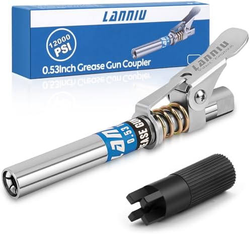 Grease Gun Coupler, 12000 PSI Strong Lock & Extra Reach Grease Tips