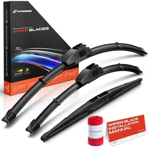 A-Premium 24"+14"+14" Windshield Wiper Blades with Wear Indicator & Towel