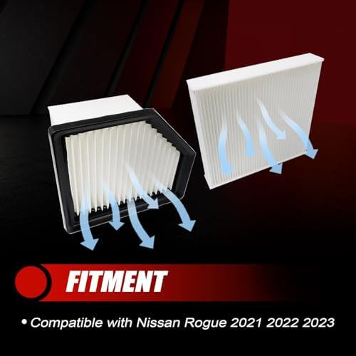 FZJDSD Engine Air Filter & Cabin Air Filter Combo Set Compatible with Nissan Rogue 2021 2022 2023 Replace 16546-6RA0A 27277-6RC0A 2-Pack Air Filter Set