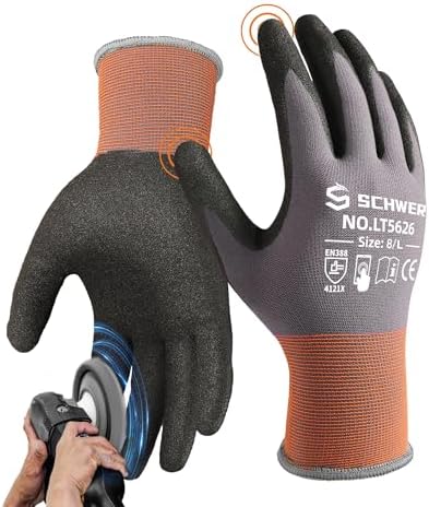 Schwer 6 Pairs Work Gloves Sandy Nitrile Coated, Touchscreen, LT5626, L