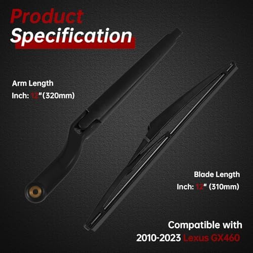 OTUAYAUTO Rear Windshield Wiper Arm Blade Set - Replacement for Lexus GX460 2010-2023 - Factory Style Back Wiper Cover Accessories Assembly for Rear Window