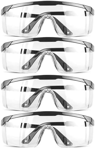 Safety GlassesClear Anti-Fog Goggles Over-Spec Glasses Protective Eye Wear Industrial Approved Wide-Vision（4 PACK）
