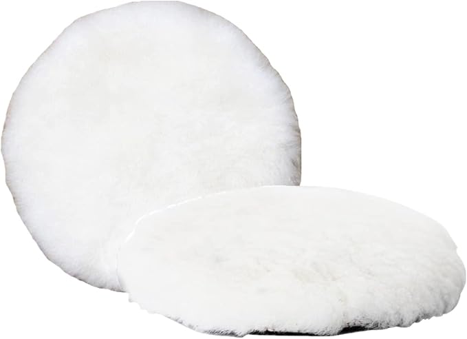Wool Polishing Pad 6 Inches Soft Sheepskin Buffing Pads with Hook and Loop Back Wool Cutting Pad for Car, Furniture, Glass and So On (Pack of 2)