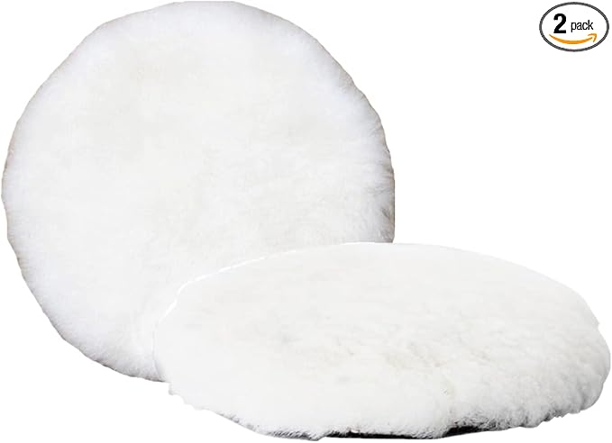 Wool Polishing Pad 7 Inches Soft Sheepskin Buffing Pads with Hook and Loop Back Wool Cutting Pad for Car, Furniture, Glass and So On (Pack of 2)