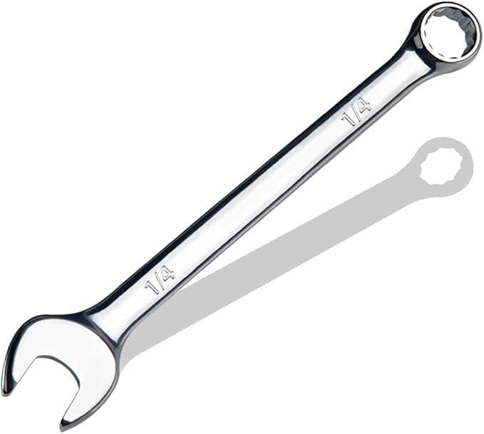 1/4" SAE Combination Wrench, CR-V Steel with Mirror Polish, 12-Point Design, 15-Degree Offset, Perfect for Auto Repair, Household, Car & Truck Emergency