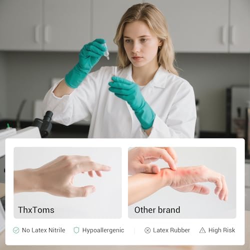 ThxToms 10 Pairs Nitrile Chemical Resistant Gloves, Latex Rubber Free, S