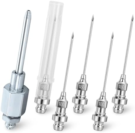 GOOACC 6 PCS Grease Gun Tips Kit 1 PC 1/8" NPT Threaded Grease Needle Tips & 5 PCS 18G Detachable Injector Needle Dispenser Grease Gun Fittings for Ball Joints Needle Air Nozzle Injecting Grease Tool