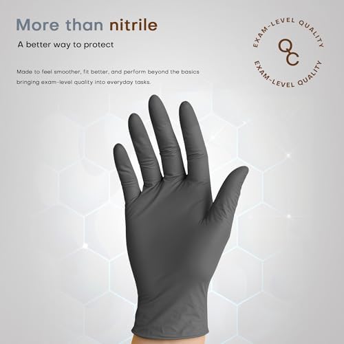 SUPER+ Black Nitrile Gloves HEAVY DUTY 6 Mil Disposable Chemical Resistant Powder & Latex Free Medical Food Safe, 60/600 Ct