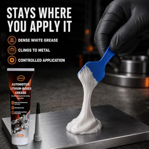 White Lithium Grease with Brush for Garage Door, Hinges, Bearings, Gears, Automotive, Marine & Industrial Use, Waterproof & High, 3oz Tube Design