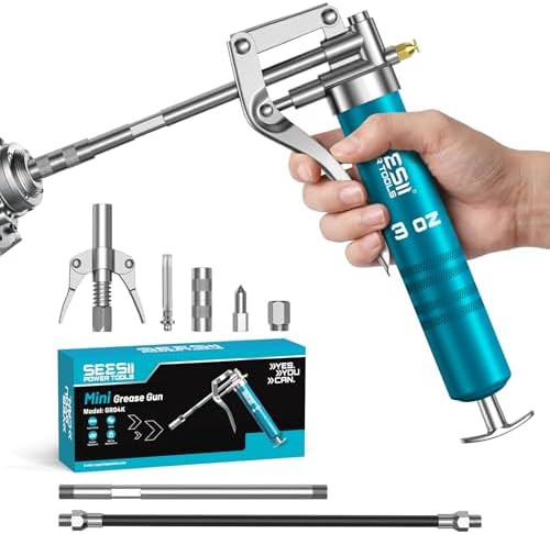 Seesii Mini Grease Gun 3 oz, 4000PSI Portable with Upgraded Air Bleed Valve