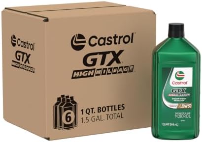 Castrol GTX High Mileage 20W-50 Synthetic Blend Motor Oil, 1 Qt, Pack of 6