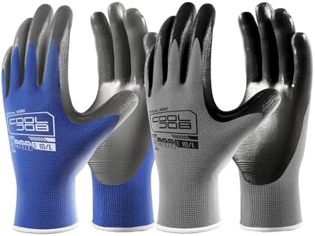 COOLJOB 10/20 Pair Safety Work Gloves for Men Women Non-slip, Nitrile Rubber Coated Working Garden Yard Gloves Bulk with Grip