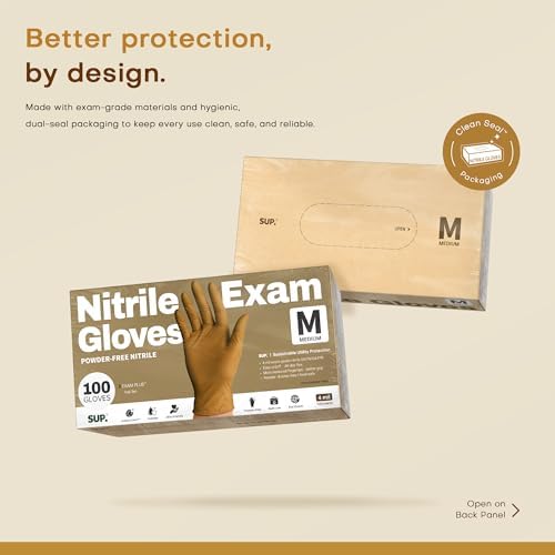 Supmedic SUP Exam Plus® Nitrile Gloves, Powder-Free Disposable, Trail Tan