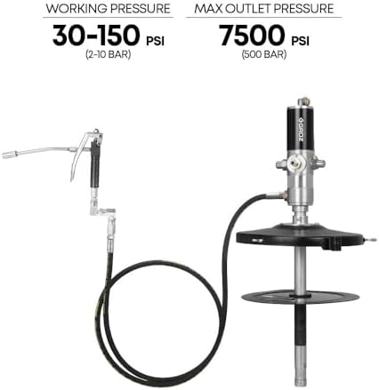 PROLUBE 50:1 Air Operated Grease Pump Complete Kit for 5 Gallon Pails, Heavy-Duty Pneumatic Dispenser with Hose & Control Valve, Industrial Lubrication (45415)