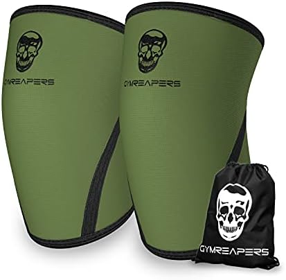Gymreapers Knee Sleeves (Pair w/Bag) - Knee Compression Sleeve Support for Squats, Weightlifting, and Powerlifting 7MM Neoprene Sleeves - 1 Year Warranty (Military Green/Black, XX-Large)