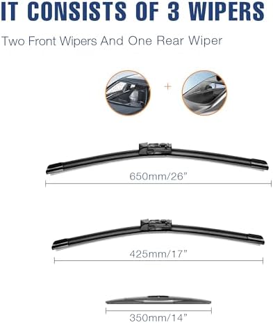 3 Wipers 26"/17"/14" Windshield Wiper Blades Replacement for Subaru Forester 2024-2019 Automotive Replacement Windshield Wiper Blades,26"+17" Windshield Wipers with 14" Rear Wiper Blade Set