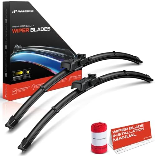 A-Premium 24" + 21" Windshield Wiper Blades with Wear Indicator & Towel