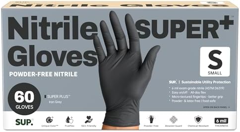 SUPER+ Black Nitrile Gloves HEAVY DUTY 6 Mil Disposable Chemical Resistant Powder & Latex Free Medical Food Safe, 60/600 Ct