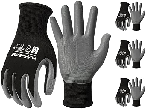 MANUSAGE Safety Work Gloves, Nitrile Work Gloves For Men and Women, Work Gloves With Touchscreen Fingers, Work Gloves men, Men's work gloves with grip,mechanics gloves (Size L, Black, 3-pairs)