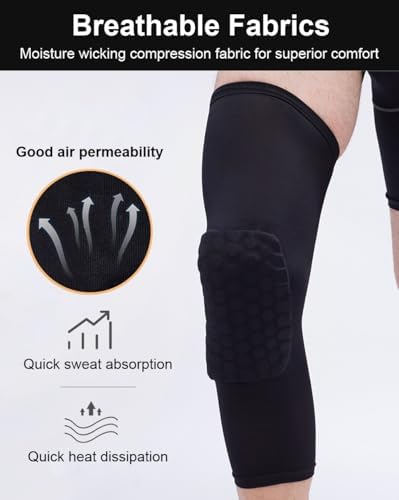 SUJAYU 2 Pack Basketball Knee Pads Sleeves, Honeycomb Anti Collision Knee Pads Leg Compression Sleeves, Outdoor Sports Sleeves for Skating Wrestling Soccer Football Volleyball (Black, Small)